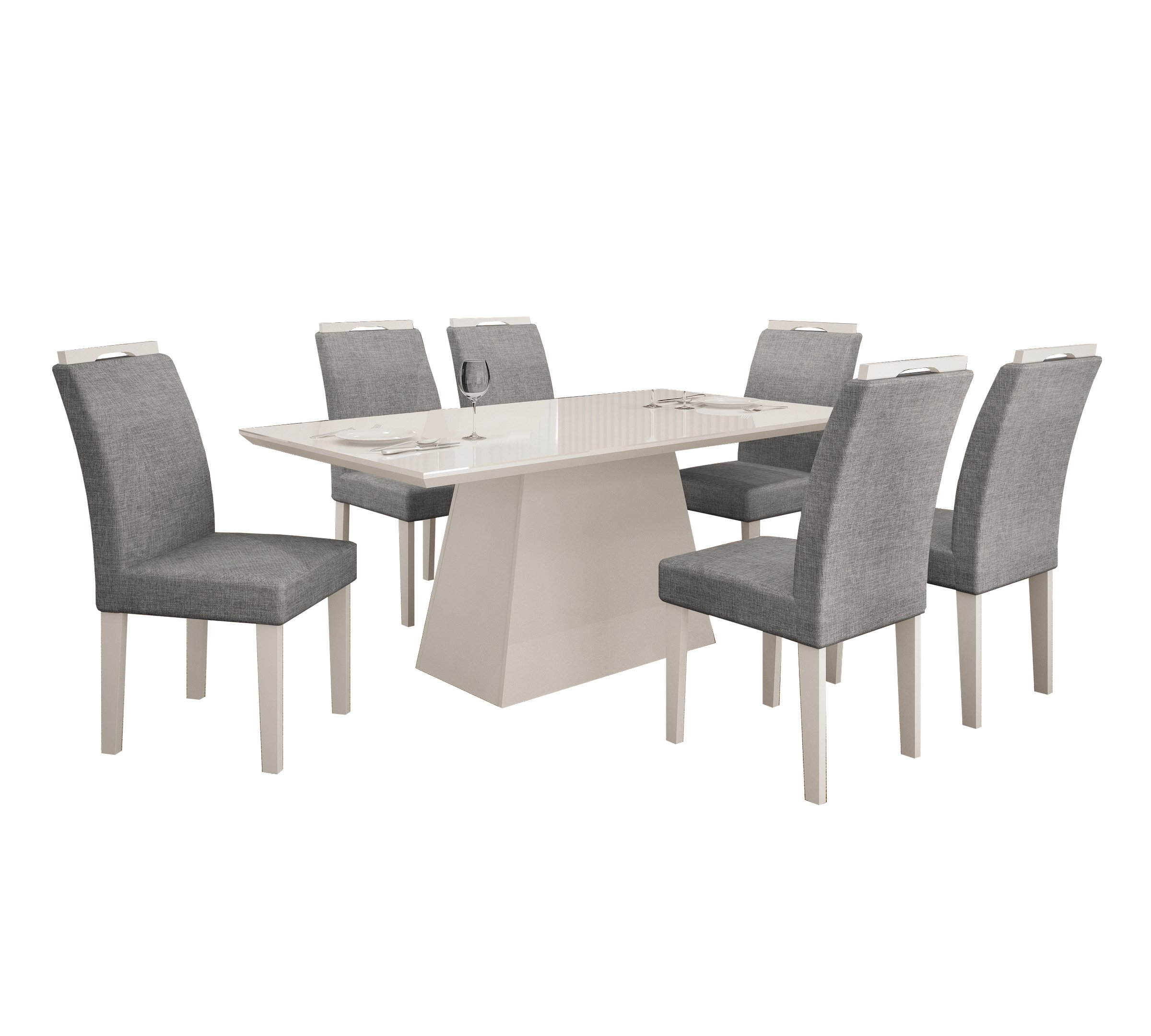 Conjunto Sala de Jantar Mesa Tampo MDF/Vidro Branco 6 Cadeiras Pampulha Leifer - 2