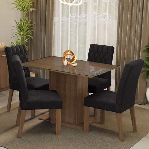 Conjunto Sala de Jantar Mesa Tampo de Vidro 4 Cadeiras Madesa