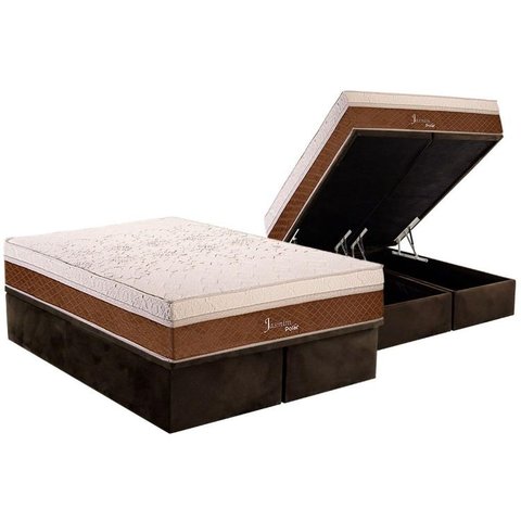 Cama Box Baú Queen: Colchão Molas Ensacadas Polar MasterPocket Jasmin Fort + Base CRC Suede Brown(15