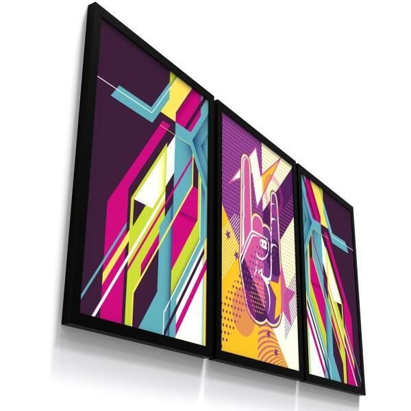 Kit 3 Quadro Decorativo Simbolo Rock Musica Colorido Pop Art - 1