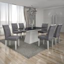 Ver imagem 1 de Conjunto Sala de Jantar Mesa Tampo Mdf/vidro Preto 6 Cadeiras Pampulha Leifer