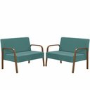 Ver imagem 1 de Kit Poltrona Decorativa 2 Namoradeiras de 2 Lugares Jade Braço Madeira D Salla Suede Turquesa
