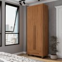 Ver imagem 1 de Guarda-Roupa Solteiro com 2 Portas 1 Gaveta e 4 Prateleiras Dubai Marrom Carvalho Tapajós