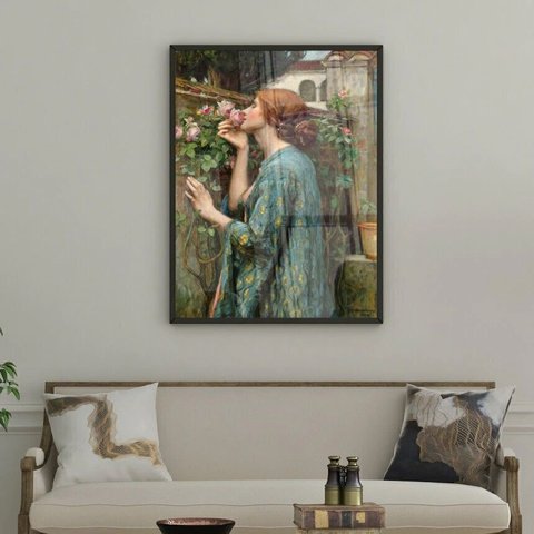 Quadro a Alma da Rosa John Waterhouse 45x34cm - com Vidro:moldura Preta