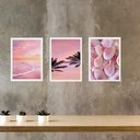 Ver imagem 1 de Kit 3 Quadros Decorativos Rosados Praia 33x24cm - com Vidro:moldura Branca