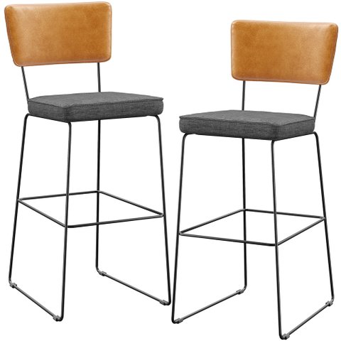 Kit 02 Banquetas Altas Sala Jantar Fixa Allana L02 Couríssimo Whisky Linho Cinza Escuro - Lyam
