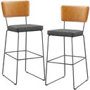 Ver imagem 1 de Kit 02 Banquetas Altas Sala Jantar Fixa Allana L02 Couríssimo Whisky Linho Cinza Escuro - Lyam