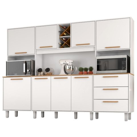 Kit Cozinha 8 Portas 3 Gavetas 242 cm Polar Branco Absoluto Zanz