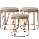 Ver imagem 1 de Kit 03 Puffs Decorativo Aramado Bronze Zaya L02 Suede Bege - Lyam Decor