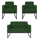 Ver imagem 1 de Kit Namoradeira e 2 Poltronas Decorativas Base Industrial Preta Maressa S23 Suede Verde - Ibiza