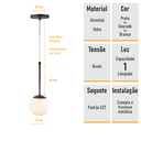 Ver imagem 2 de Kit 2 Pendentes Globo de Vidro Branco 120 com Haste - Preto - 2-2527-3