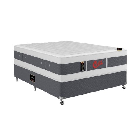 Cama Box + Colchão Castor Casal Plush Light Stress Double Face Pocket 138x188x63cm