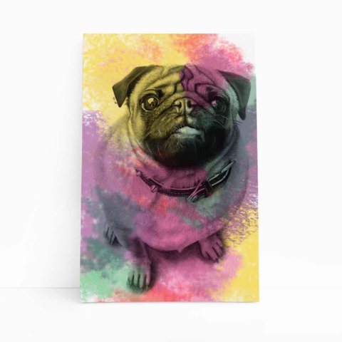 Quadro Cachorro Cão Pug Tinta Aquarela Canvas 20x30cm