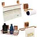 Ver imagem 1 de Kit Banheiro Toalheiro 45cm Papeleira Saboneteira Ventosa - Rosé Gold