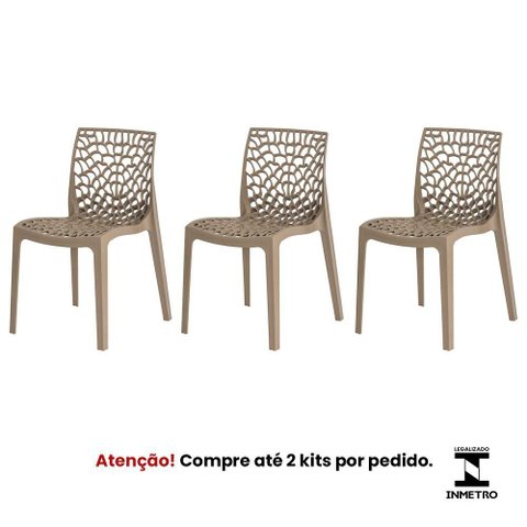 Kit 3 Cadeiras Gruvyer Nude Sala Cozinha Jantar
