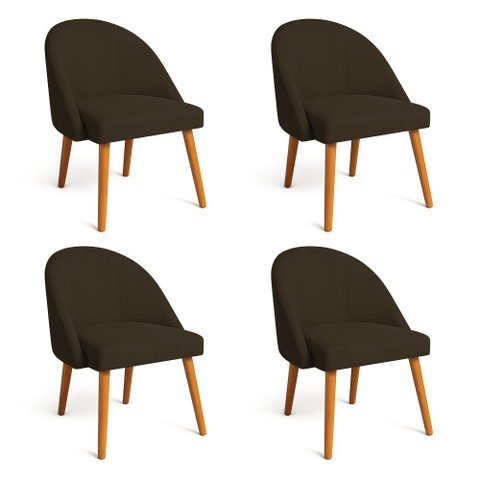 Kit 04 Cadeiras Poltrona de Jantar Luna Suede Pés Palito Castanho - Pallazio