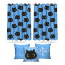 Ver imagem 1 de Kit Cortina Infantil Gatinho + 3 Capas Almofadas De Quarto