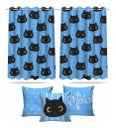 Ver imagem 1 de Kit Cortina Infantil Gatinho + 3 Capas Almofadas De Quarto
