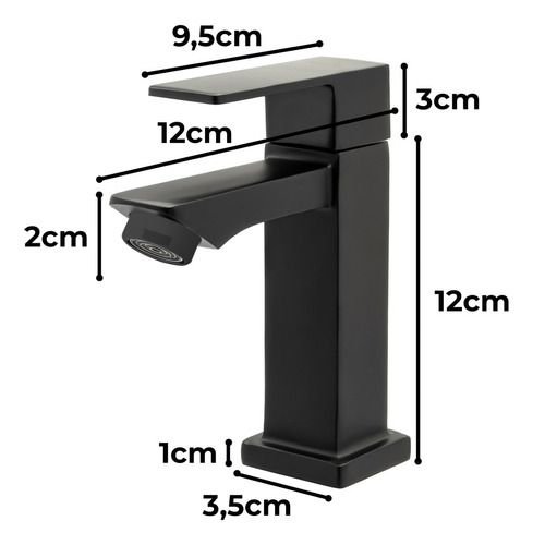 Torneira Banheiro Lavabo Pia Luxo Preto 1/4 de Volta - Fino Inox - 5