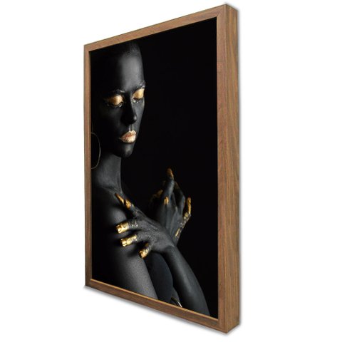 Quadro Decorativo Mulher Fashion em Moldura Caixa Tacolado Moldura Caixa Alta 4,5cm Madeira com Vidr