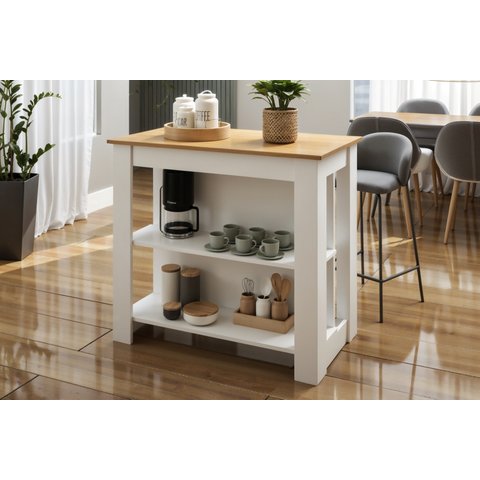 Bancada Ilha de Cozinha com 2 Prateiras Branco/Freijo