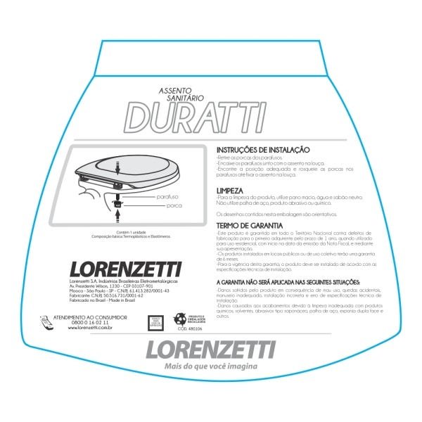 Assento Tampa Vaso Sanitário Lorenzetti Duratti Anatômico Branco - 4