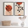 Kit 2 Quadros Decorativos Boho Sol Folhas Terracota 24x18cm - com Vidro:madeira Preta - 2