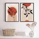 Ver imagem 2 de Kit 2 Quadros Decorativos Boho Sol Folhas Terracota 24x18cm - com Vidro:madeira Preta
