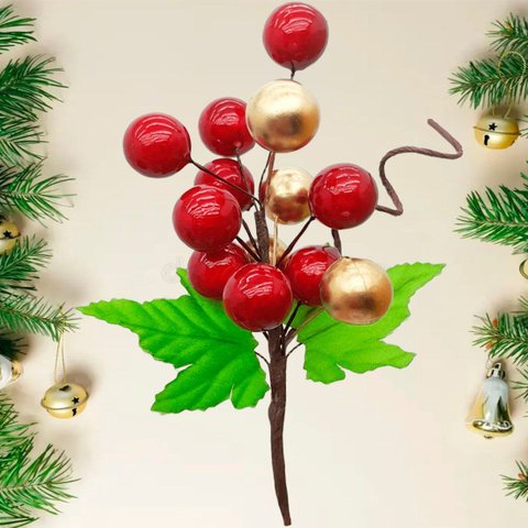 Pick Ramos Cerejinhas Enfeite Árvore de Natal 20cm Kit 4pçs