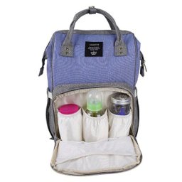 Bolsa Mochila Maternidade Lequeen Original azul com cinza - 1