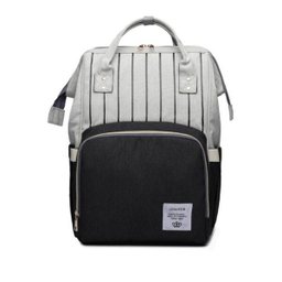 Bolsa Mochila Maternidade Lequeen Original Preto com Branco Listras - 1