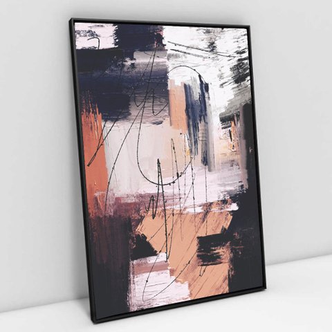 Quadro Decorativo em Canvas Abstrato Pincelada Rustic TaColado Moldura Flutuante 4,5cm Preta 90 x 60