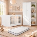 Ver imagem 1 de Kit Quarto de Bebê Doce Sonho com Berço Mini Cama Guarda Roupa 2 Portas e Colchão D18 130x70 Movellu
