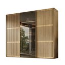 Ver imagem 4 de Guarda Roupa Casal 3 Portas Vidro Reflecta e Ripado 2,74m com LED Gavetas e Sapateiras Deslizantes
