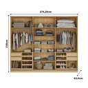 Ver imagem 3 de Guarda Roupa Casal 3 Portas Vidro Reflecta e Ripado 2,74m com LED Gavetas e Sapateiras Deslizantes