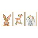 Ver imagem 4 de Kit 3 Quadros Decorativo Temático de Criança Moldura Caixa Animais Flores Delicados