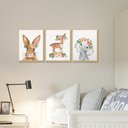 Ver imagem 3 de Kit 3 Quadros Decorativo Temático de Criança Moldura Caixa Animais Flores Delicados