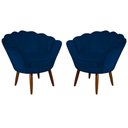Ver imagem 1 de Kit 2 Poltronas Decorativa Pétala Suede Azul Marinho Pés Madeira Mz Decor