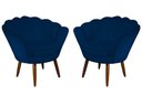 Ver imagem 1 de Kit 2 Poltronas Decorativa Pétala Suede Azul Marinho Pés Madeira Mz Decor