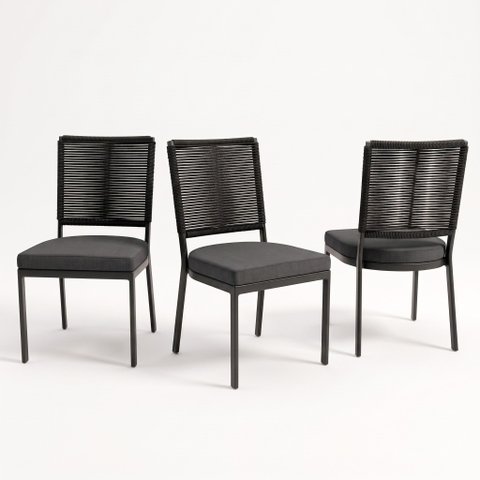Kit 3 Cadeiras em Alumínio Preto para Área Gourmet e Cozinha Sala de Jantar Modelo Moderno