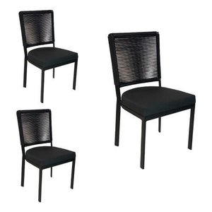Kit 03 Cadeiras Moderna em Alumínio Área de Churrasqueira Cor:preto