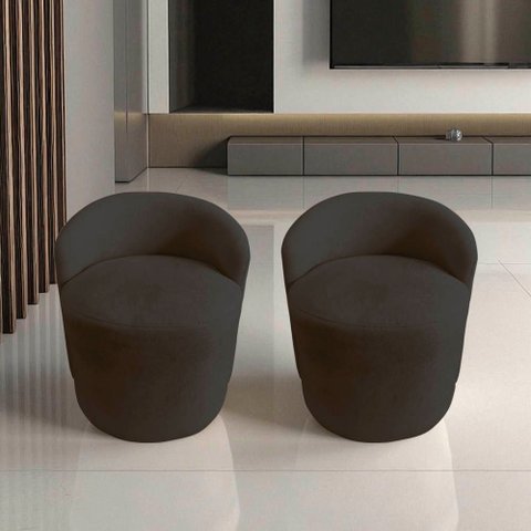 Kit 2 Poltronas Decorativa Yara Orgânica Suede Marrom