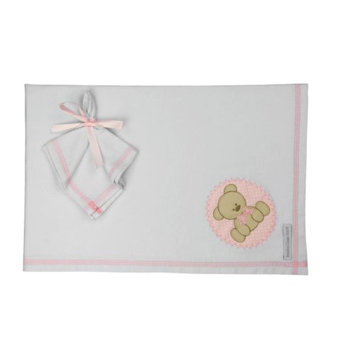 Cueiro + Pano de boca Malha Urso Bolacha Rosa