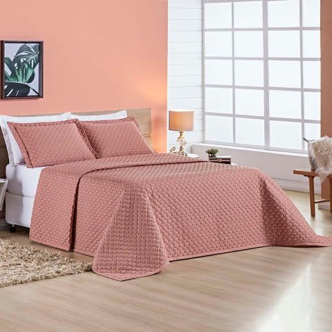 Kit Cobre Leito Espanha Casal King 03 Peças Micropercal 200 Fios Matelado White Line - Rosê