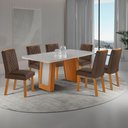 Ver imagem 2 de Mesa de Jantar Carolina 180cm Tp MDF Vidro Canto Copo Base Detalhe Off White com 6 Cadeiras Milena