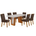 Ver imagem 1 de Mesa de Jantar Carolina 180cm Tp MDF Vidro Canto Copo Base Detalhe Off White com 6 Cadeiras Milena