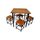 Ver imagem 4 de Sala de Jantar Completa com Mesa e 4 Banquinhos Quadrada Tampo em Madeira Estrutura em Metal Estilo