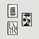 Ver imagem 1 de Kit 3 Quadros Fashion Preto e Branco 24x18cm - com vidro:Madeira branca