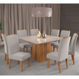 Mesa de Jantar Quadrada Suprema com 8 Cadeiras Fran Mel/off White/marfim - Casa Giulia - 1