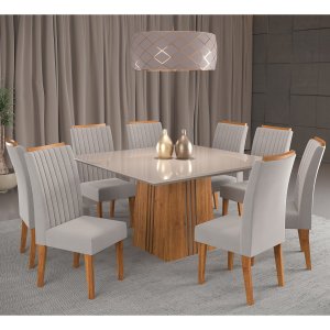 Mesa de Jantar Quadrada Suprema com 8 Cadeiras Fran Mel/off White/marfim - Casa Giulia